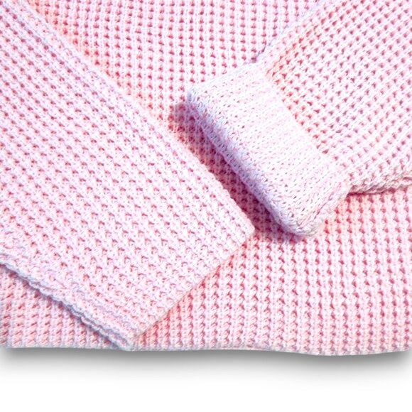 Waffle Knit Sweater- SMALL-Womens- Pink- Cropped Pullover Long Sleeve NWOT - Picture 3 of 4